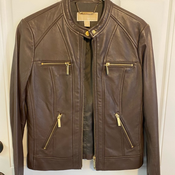 Women’s Michael Kors Brown Leather Jacket Size M NWOT - Picture 2 of 5